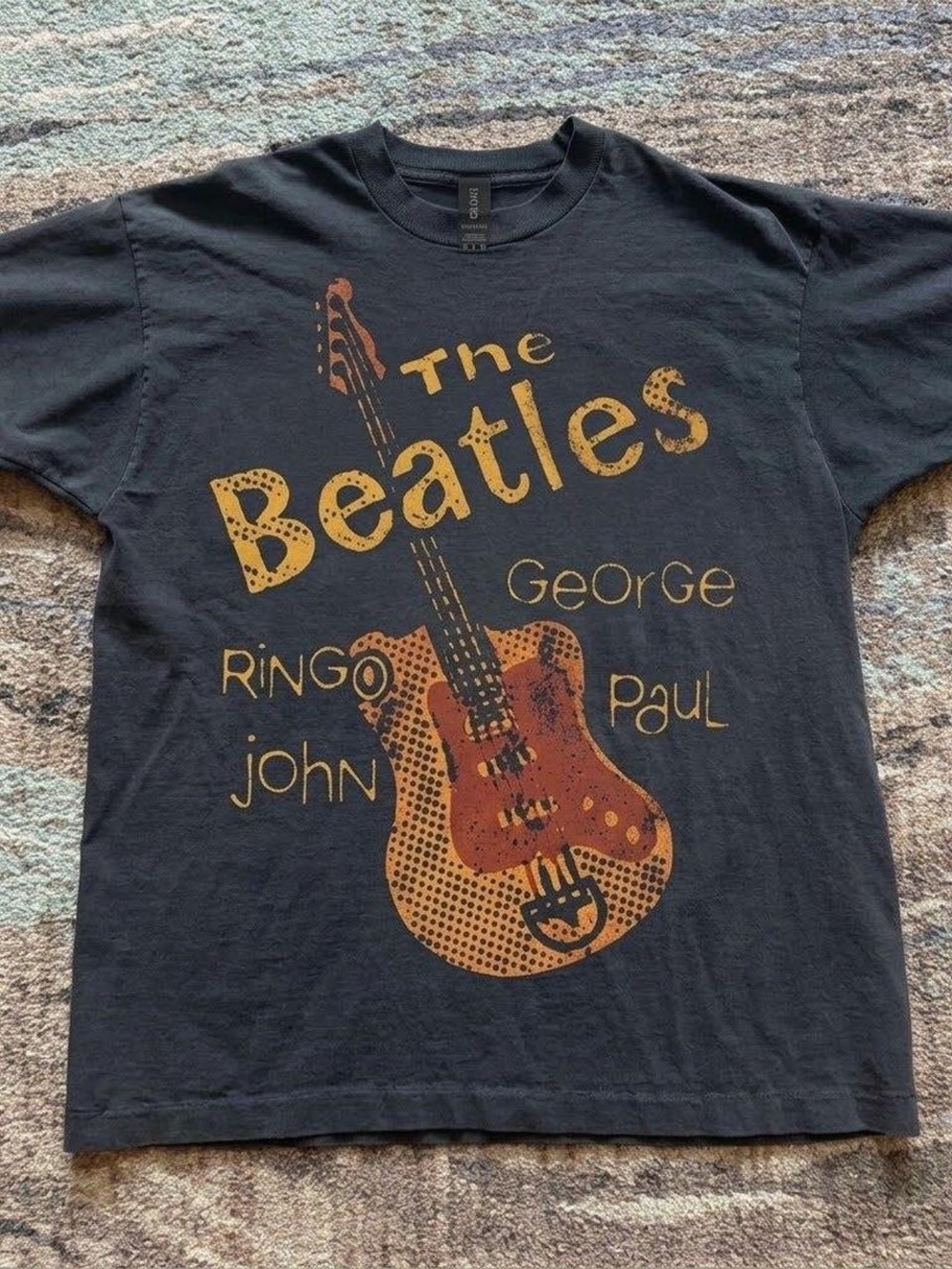 Gildan Black Tee with Gold and Brown Guitar Graphic